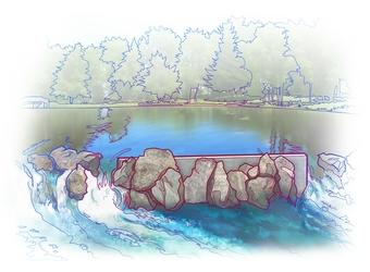 water flowing around dam