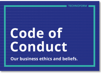 Title page of the Technoform Code of Conduct having "Code of Conduct" as an headline and "Our business ethics and beliefs" as a subheadline.