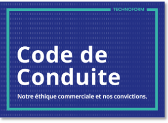 Page de titre du Code de conduite de Technoform, avec « Code de conduite » en titre et « Notre éthique commerciale et nos convictions » en sous-titre.